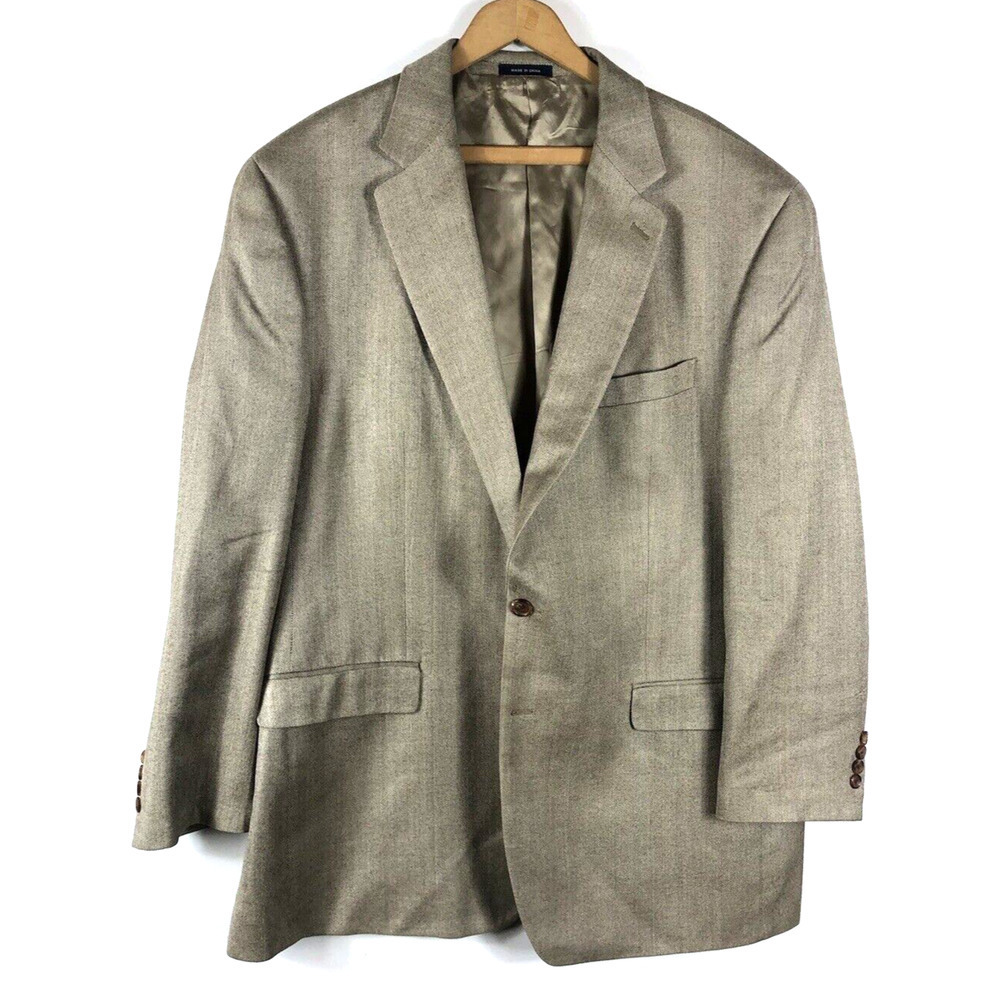 Ralph Lauren Blazer Suit Jacket 48L 48 Long 100% Silk Woven Brown Herringbone